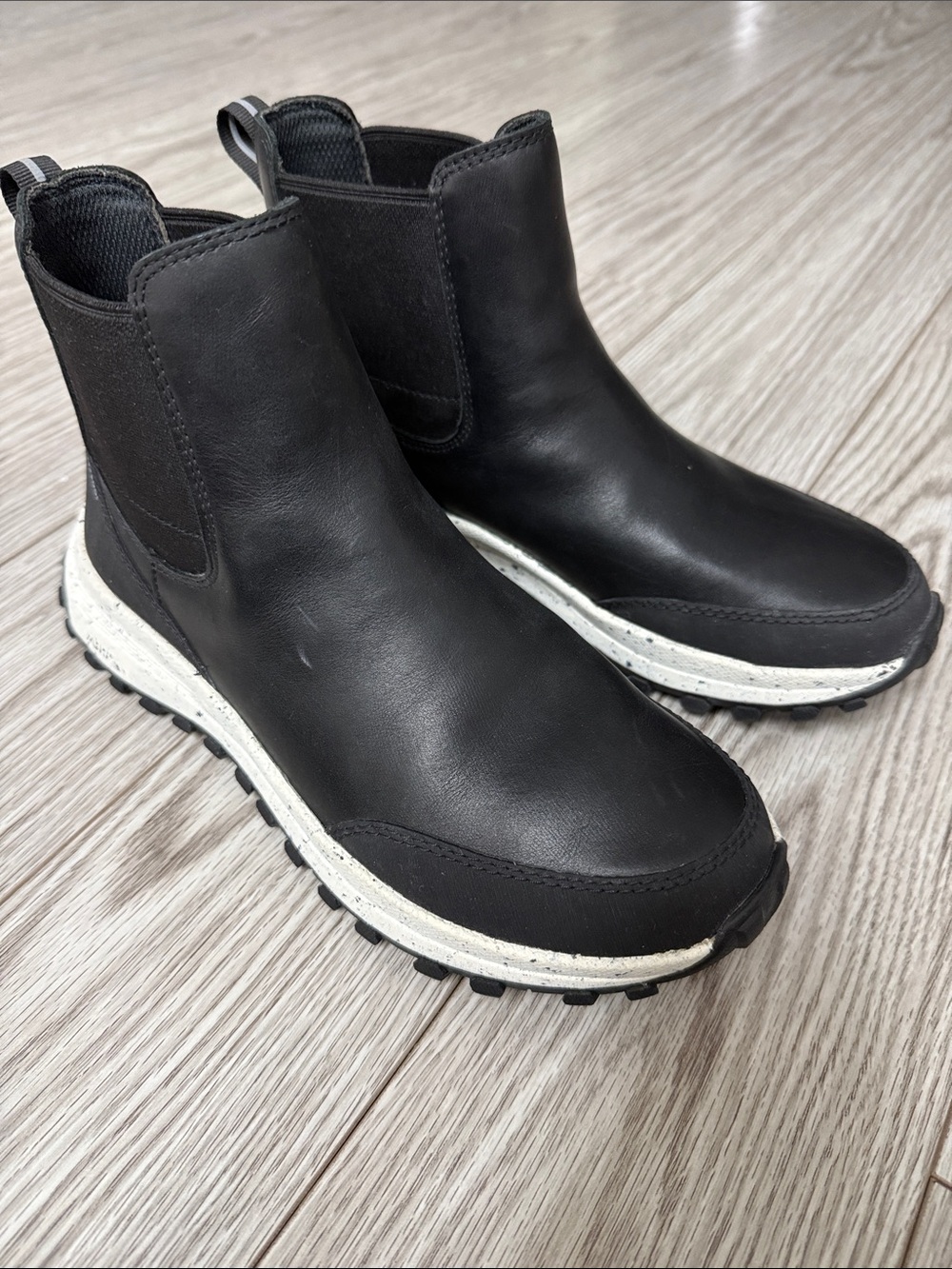 Clarks ATL  Black Leather Boots with White Speckled Sole